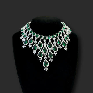 Dakota Green CZ Diamond Simulant Necklace Set - ECLAT INDIAN JEWELSNecklace SetsGreen