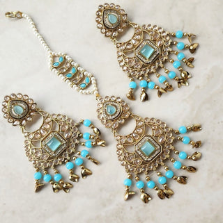 Dakota Light Blue Polki Necklace Set with Tikka - ECLAT INDIAN JEWELSNecklace SetsBlue