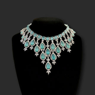 Dakota Mint Green CZ Diamond Simulant Necklace Set - ECLAT INDIAN JEWELSNecklace SetsGreen