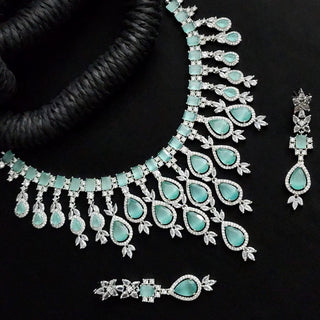 Dakota Mint Green CZ Diamond Simulant Necklace Set - ECLAT INDIAN JEWELSNecklace SetsGreen