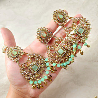 Dakota Mint Green Polki Necklace Set with Tikka - ECLAT INDIAN JEWELSNecklace SetsGreen