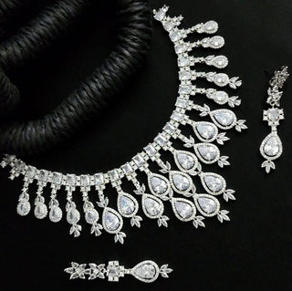 Dakota White CZ Diamond Simulant Necklace Set - ECLAT INDIAN JEWELSNecklace SetsWhite