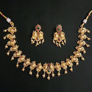 Daniella Multicolour Peacock Kemp Gold Necklace Set - ECLAT INDIAN JEWELSNecklace SetsGold