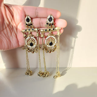 Daphne Black Kashmiri Victorian Gold Finish Earrings - ECLAT INDIAN JEWELSKashmiri EarringsBlack
