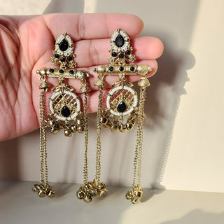 Daphne Black Kashmiri Victorian Gold Finish Earrings - ECLAT INDIAN JEWELSKashmiri EarringsBlack