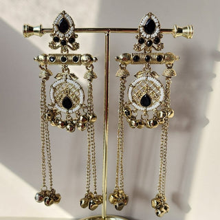 Daphne Black Kashmiri Victorian Gold Finish Earrings - ECLAT INDIAN JEWELSKashmiri EarringsBlack