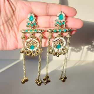 Daphne Green Kashmiri Victorian Gold Finish Earrings - ECLAT INDIAN JEWELSKashmiri EarringsGreen