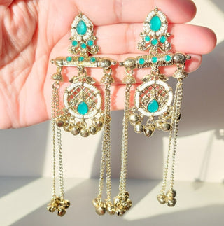 Daphne Green Kashmiri Victorian Gold Finish Earrings - ECLAT INDIAN JEWELSKashmiri EarringsGreen