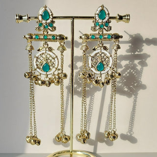 Daphne Green Kashmiri Victorian Gold Finish Earrings - ECLAT INDIAN JEWELSKashmiri EarringsGreen
