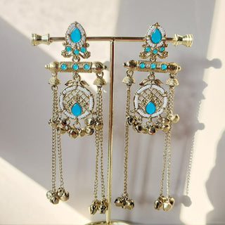 Daphne Light Blue Kashmiri Victorian Gold Finish Earrings - ECLAT INDIAN JEWELSKashmiri EarringsBlue