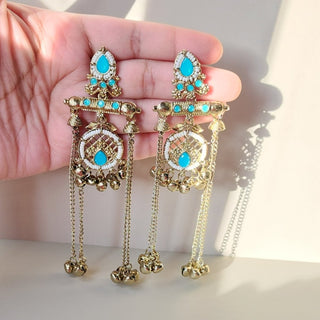 Daphne Light Blue Kashmiri Victorian Gold Finish Earrings - ECLAT INDIAN JEWELSKashmiri EarringsBlue