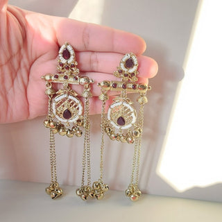 Daphne Maroon Red Kashmiri Victorian Gold Finish Earrings - ECLAT INDIAN JEWELSKashmiri EarringsRed
