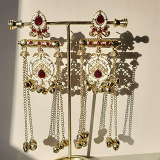 Daphne Maroon Red Kashmiri Victorian Gold Finish Earrings - ECLAT INDIAN JEWELSKashmiri EarringsRed