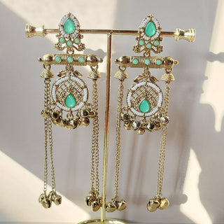 Daphne Mint Green Kashmiri Victorian Gold Finish Earrings - ECLAT INDIAN JEWELSKashmiri EarringsGreen