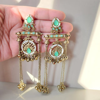 Daphne Mint Green Kashmiri Victorian Gold Finish Earrings - ECLAT INDIAN JEWELSKashmiri EarringsGreen