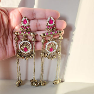 Daphne Pink Kashmiri Victorian Gold Finish Earrings - ECLAT INDIAN JEWELSKashmiri EarringsPink