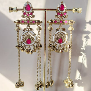 Daphne Pink Kashmiri Victorian Gold Finish Earrings - ECLAT INDIAN JEWELSKashmiri EarringsPink