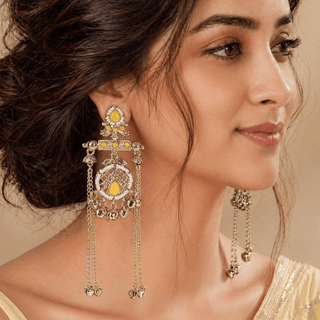 Daphne Yellow Kashmiri Victorian Gold Finish Earrings - ECLAT INDIAN JEWELSKashmiri EarringsYellow