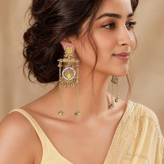 Daphne Yellow Kashmiri Victorian Gold Finish Earrings - ECLAT INDIAN JEWELSKashmiri EarringsYellow