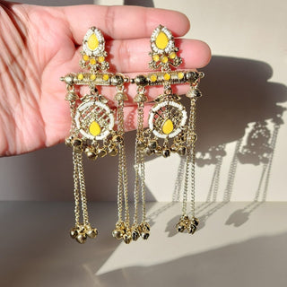 Daphne Yellow Kashmiri Victorian Gold Finish Earrings - ECLAT INDIAN JEWELSKashmiri EarringsYellow