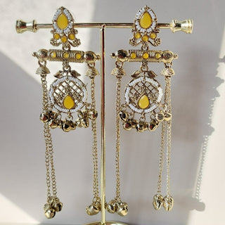 Daphne Yellow Kashmiri Victorian Gold Finish Earrings - ECLAT INDIAN JEWELSKashmiri EarringsYellow