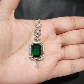 Darcy Green CZ Diamond Simulant Maang Tikka - ECLAT INDIAN JEWELSMaang TikkaGreen