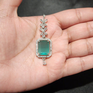 Darcy Mint Green CZ Diamond Simulant Maang Tikka - ECLAT INDIAN JEWELSMaang TikkaGreen