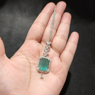 Darcy Mint Green CZ Diamond Simulant Maang Tikka - ECLAT INDIAN JEWELSMaang TikkaGreen