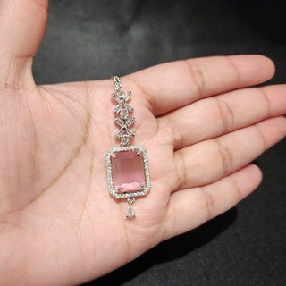 Darcy Pink CZ Diamond Simulant Maang Tikka - ECLAT INDIAN JEWELSMaang TikkaPink