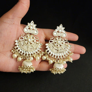 Darla White Jhumki Earrings (with detachable hair chain) - ECLAT INDIAN JEWELSEarringsWhite