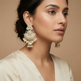 Darla White Jhumki Earrings (with detachable hair chain) - ECLAT INDIAN JEWELSEarringsWhite