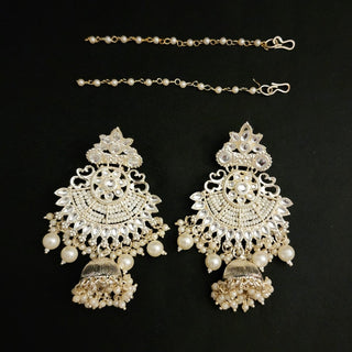 Darla White Jhumki Earrings (with detachable hair chain) - ECLAT INDIAN JEWELSEarringsWhite