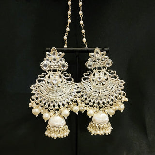 Darla White Jhumki Earrings (with detachable hair chain) - ECLAT INDIAN JEWELSEarringsWhite