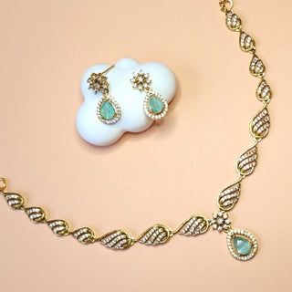 Debbie Mint Green CZ Diamond Simulant Necklace Set - ECLAT INDIAN JEWELSNecklace SetsGreen