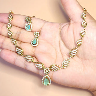 Debbie Mint Green CZ Diamond Simulant Necklace Set - ECLAT INDIAN JEWELSNecklace SetsGreen