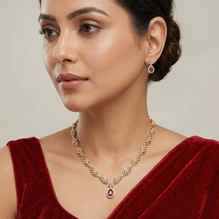 Debbie Red CZ Diamond Simulant Necklace Set - ECLAT INDIAN JEWELSNecklace SetsRed