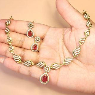 Debbie Red CZ Diamond Simulant Necklace Set - ECLAT INDIAN JEWELSNecklace SetsRed