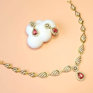 Debbie Red CZ Diamond Simulant Necklace Set - ECLAT INDIAN JEWELSNecklace SetsRed