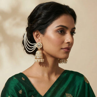Debbie White Baahubali Kundan Jhumka Earrings (with Detachable Chains) - ECLAT INDIAN JEWELSTikka SetsWhite
