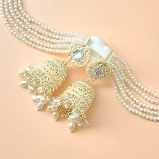 Debbie White Baahubali Kundan Jhumka Earrings (with Detachable Chains) - ECLAT INDIAN JEWELSTikka SetsWhite
