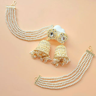 Debbie White Baahubali Kundan Jhumka Earrings (with Detachable Chains) - ECLAT INDIAN JEWELSTikka SetsWhite