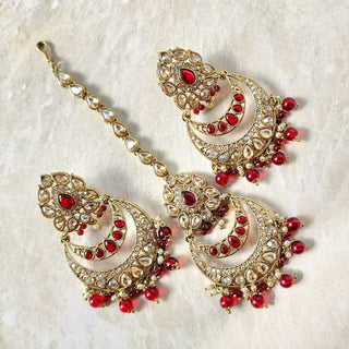 Deborah Dark Red Polki Peacock Tikka Set - ECLAT INDIAN JEWELSTikka SetsRed