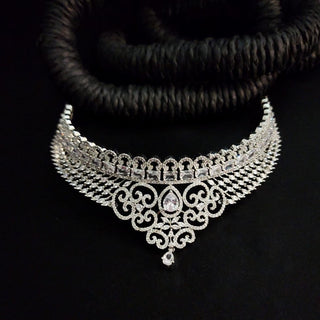 Deepika CZ Diamond Simulant Necklace Set with Tikka and Passa - Luxury Collection - ECLAT INDIAN JEWELSNecklace SetsWhite