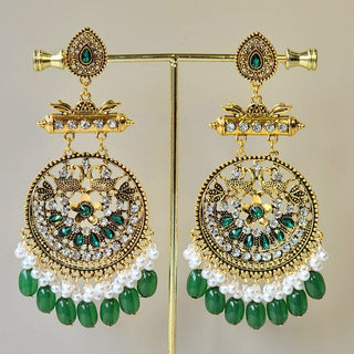 Delanie Green Gold Finish Earrings - ECLAT INDIAN JEWELSEarringsGreen