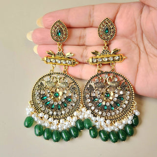 Delanie Green Gold Finish Earrings - ECLAT INDIAN JEWELSEarringsGreen