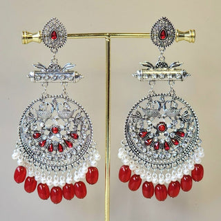 Delanie Red German Silver Earrings - ECLAT INDIAN JEWELSEarringsRed