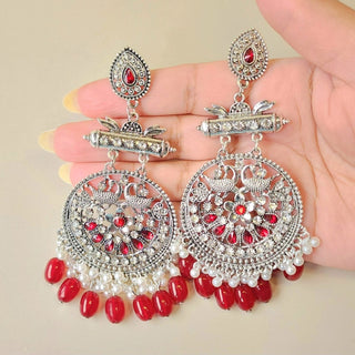 Delanie Red German Silver Earrings - ECLAT INDIAN JEWELSEarringsRed