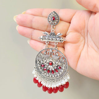 Delanie Red German Silver Earrings - ECLAT INDIAN JEWELSEarringsRed
