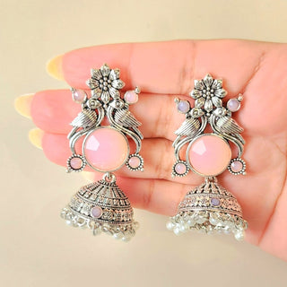 Delilah Peach German Silver Jhumka Earrings - ECLAT INDIAN JEWELSEarringsPeach
