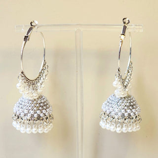 Delilah White German Silver Bali Jhumka Earrings - ECLAT INDIAN JEWELSEarringsWhite